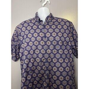 Vintage Claiborne Shirt Mens Large Blue Geometric Short Sleeve Button Up Casual